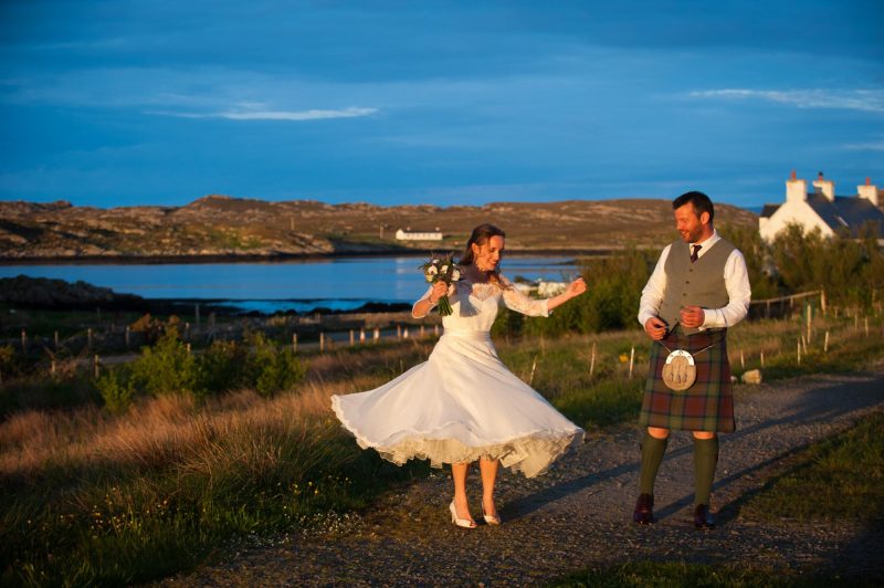 wedding photography on the isle of coll, scotland in the sunset