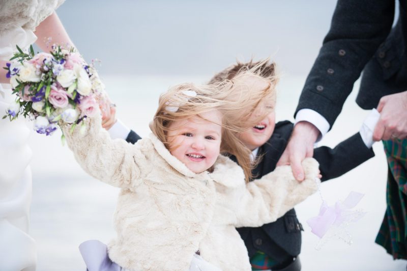 children on beach wedding in Scotland