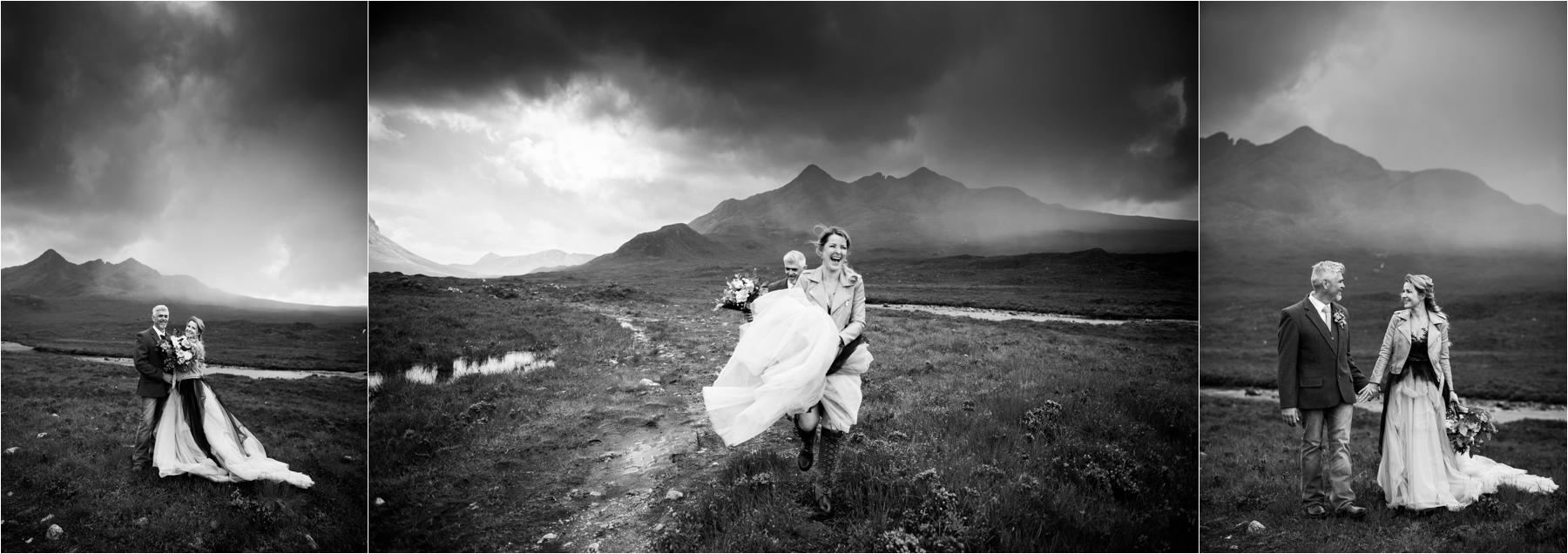 A storm breaks over the bride and groom during their Isle of Skye wedding ceremony. 