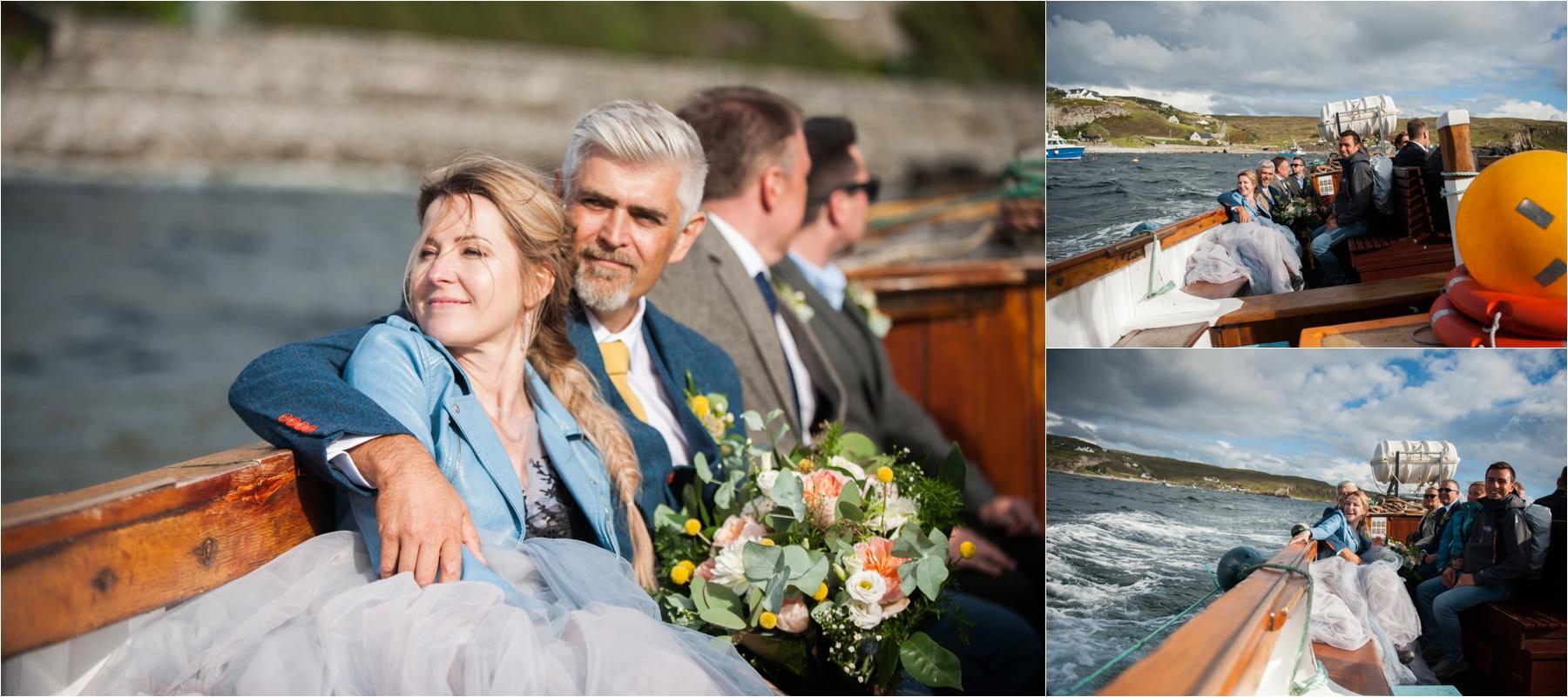 The wedding party on board the Misty Isle boat in the Scottish Highlands. 