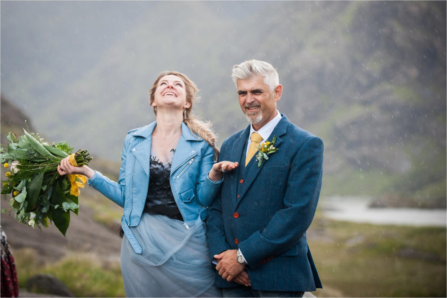 The heavens open during a wedding ceremony at Loch Coruisk on the Isle of Skye. 