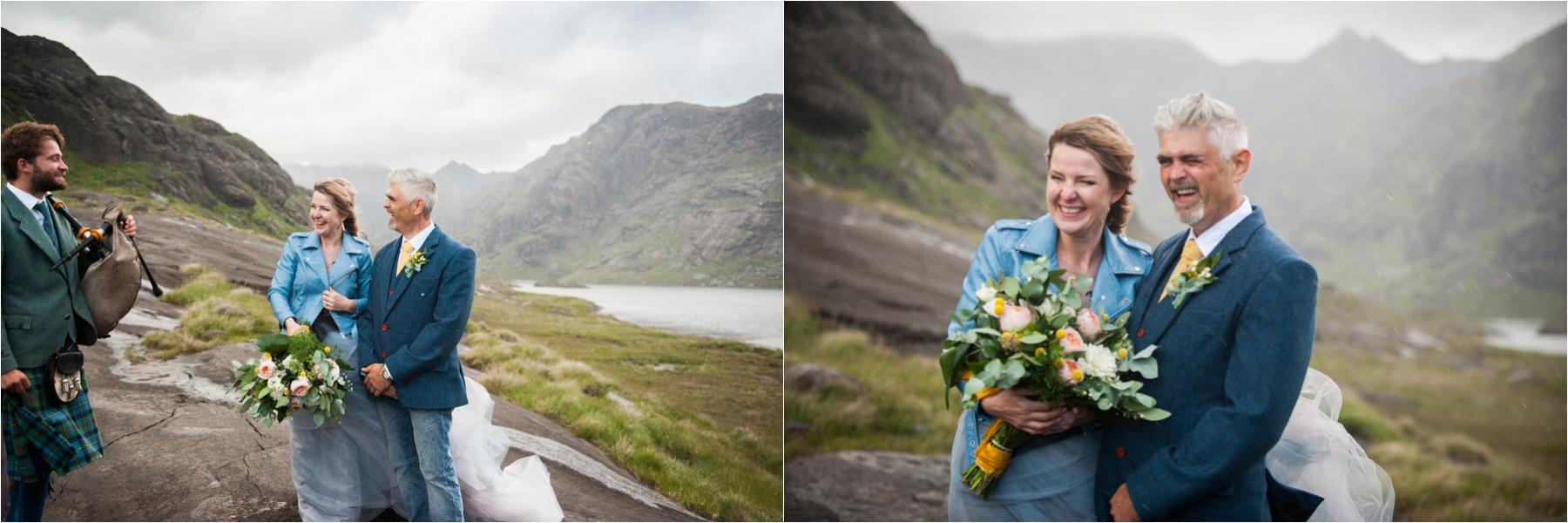 The heavens open during a wedding ceremony at Loch Coruisk on the Isle of Skye. 