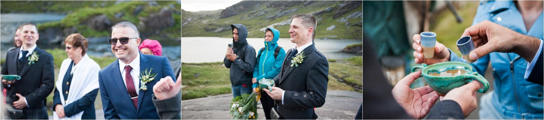 Sharing whiskies during a Scottish wedding ceremony. It's also very warming when the weather involves rain and wind. 