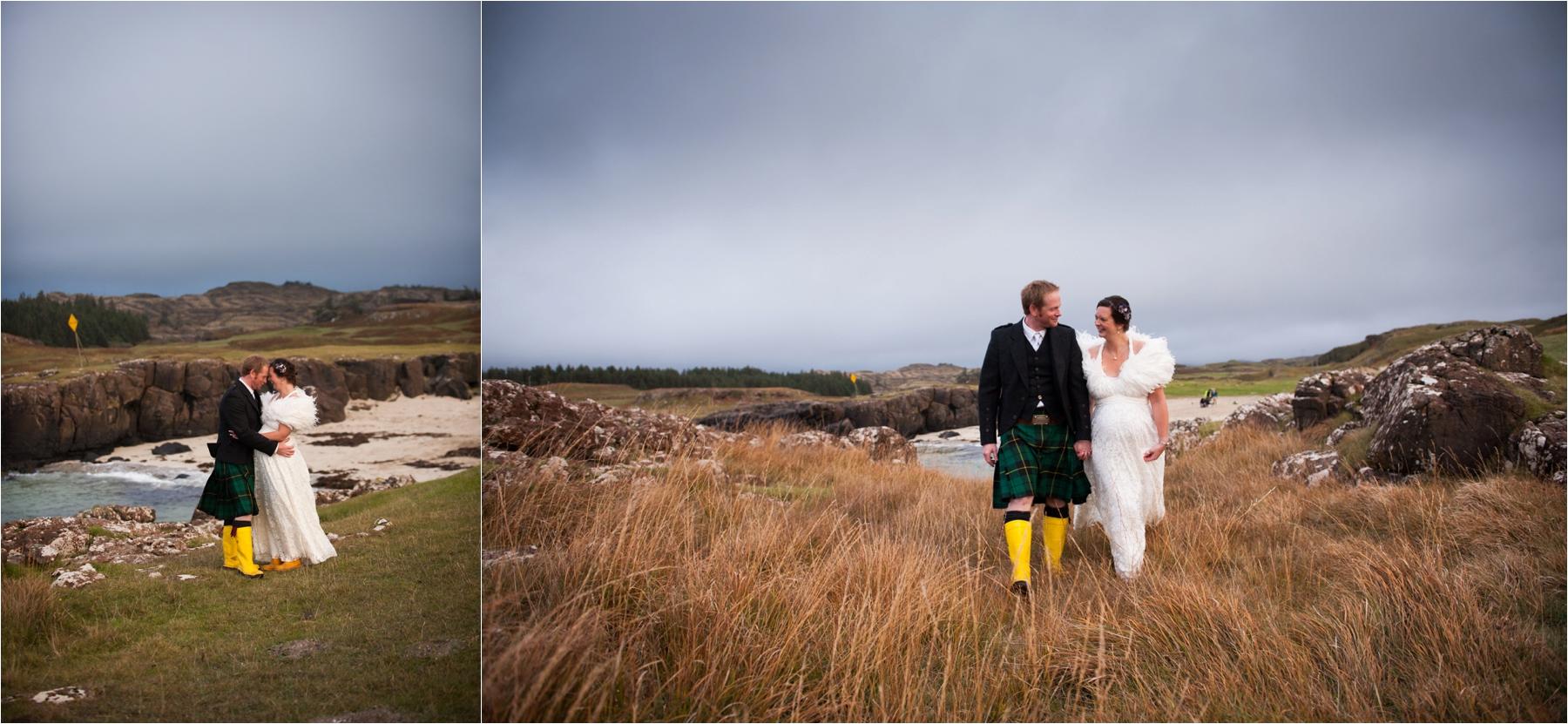 couple shots at isle of mull beach wedding photography