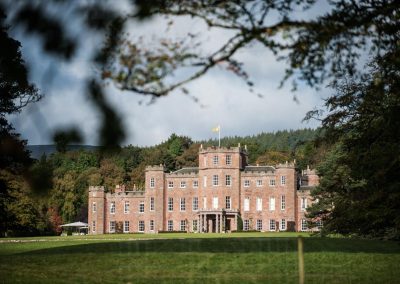 Fasque Castle framed by trees