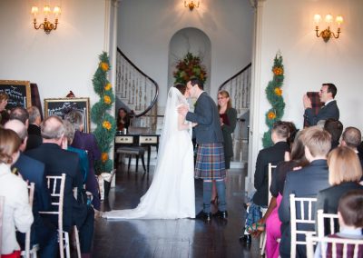 Couple at wedding ceremony at Fasque castle