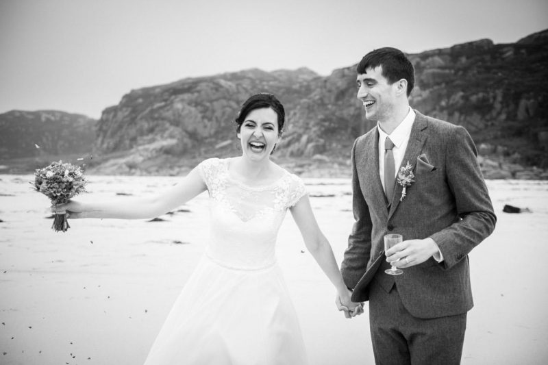A black and white photo from an Isle of Mull elopement in Scotland.