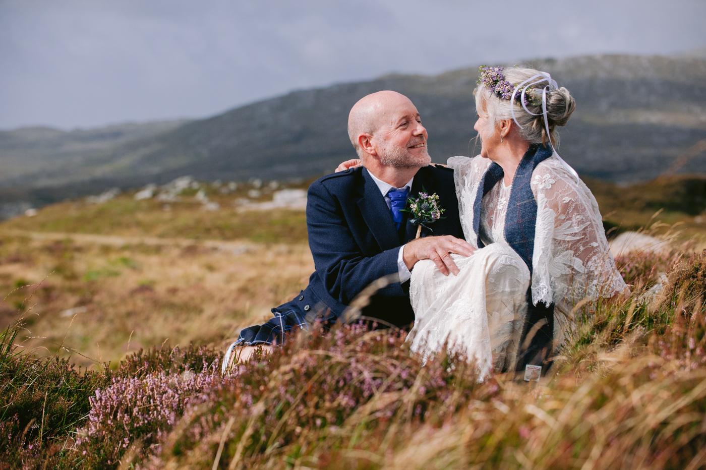 Marge and David sharing a quiet moment in the heather