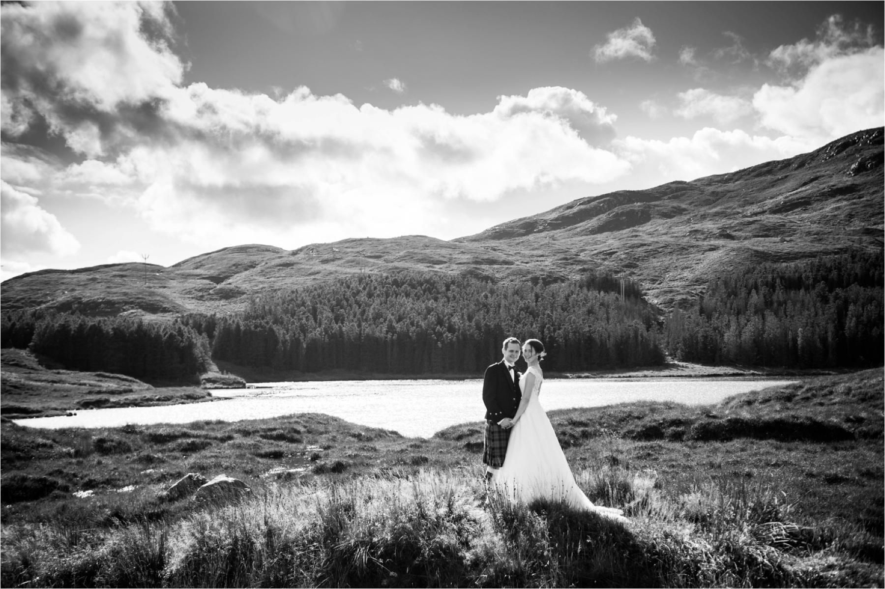 romantic photograph of bride and groom after Stornoway wedding