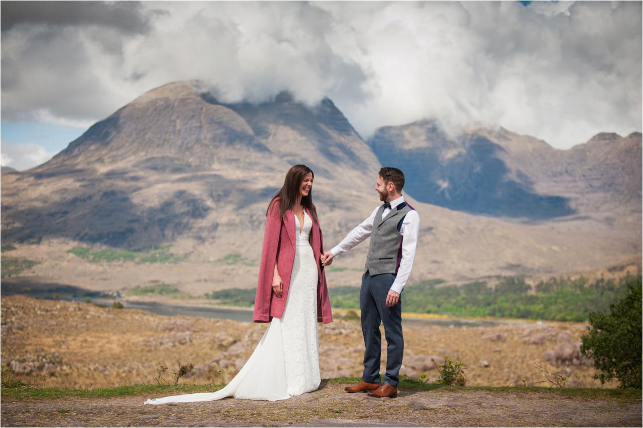 romantic shot of couple at scottish highland wedding
