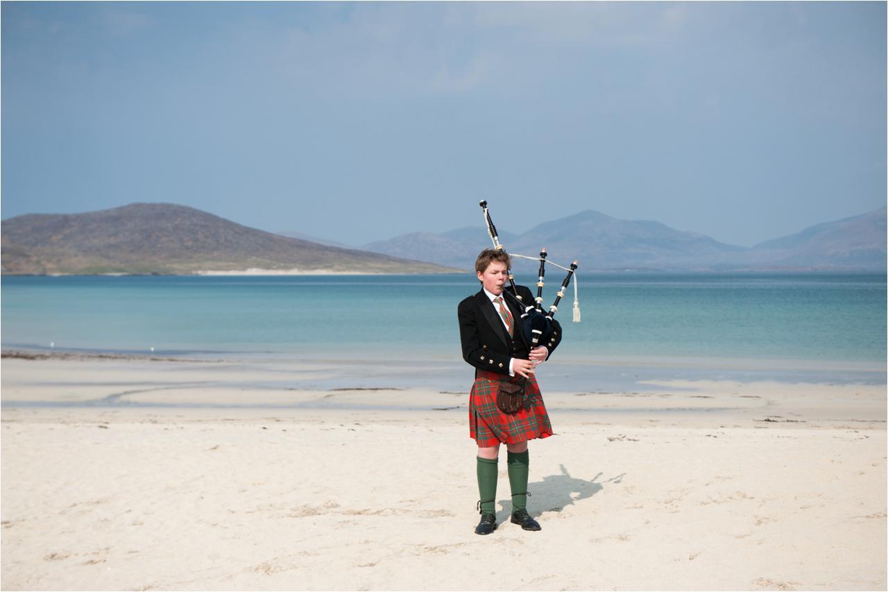 piper on the beach for a wedding on harris