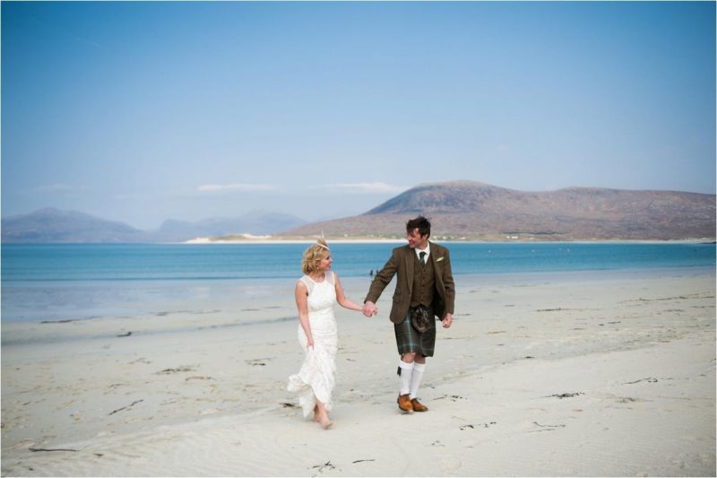 wedding photograph on an isle of harris beach horgabost beach