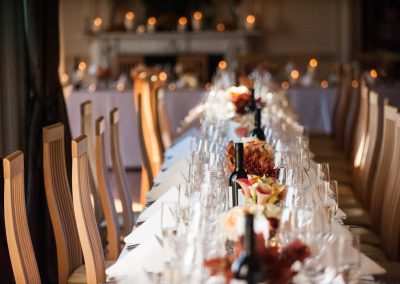 Long table wedding breakfast at Fasque Castle