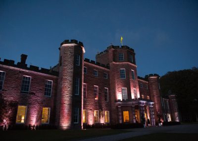 Fasque Castle illuminated at night