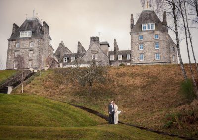 Bride and groom outside atholl palace